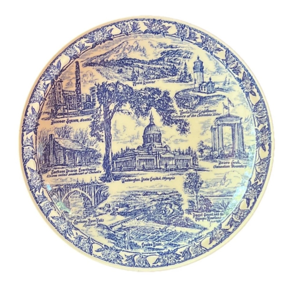 Washington State 10” Vintage White Blue Commemorative Collectors Plate